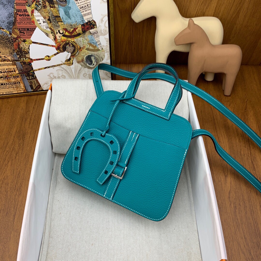 Hermes Mini Halzan 22 Handbag Shoulder Bag In Blue Atoll Clemence Leather